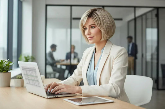 Short Blonde Bob Wig with Dark Roots - Natural Synthetic Hair for Daily Wear -