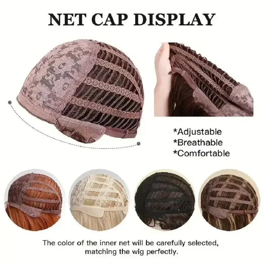 Silvery Gray Ombre Wig - Layered Medium-Length Wavy Hair with Curtain Bangs (22 inches) -