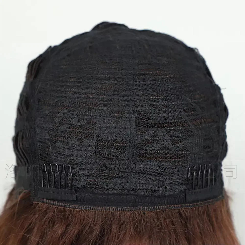 Women's Short Bob Synthetic Wig with Side Part Slanted Bangs – Transparent Lace Cap, High-Temperature Fiber, Small Size cap view