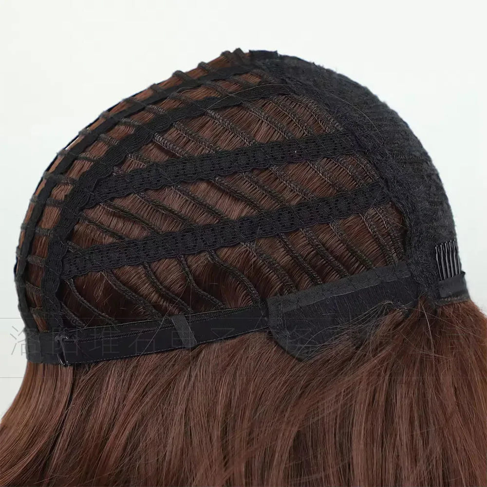 Women's Short Bob Synthetic Wig with Side Part Slanted Bangs – Transparent Lace Cap, High-Temperature Fiber, Small Size - wig cap view