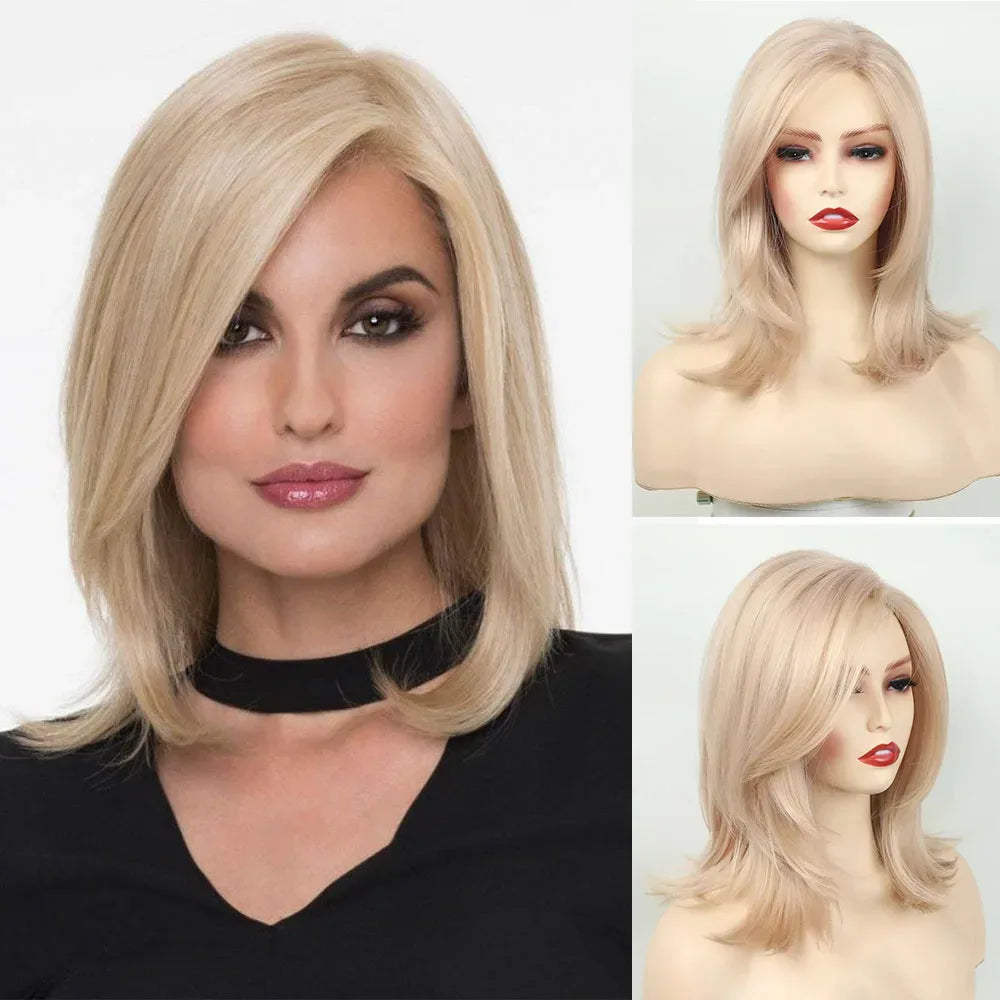 Women's Short Bob Synthetic Wig with Side Part Slanted Bangs – Transparent Lace Cap, High-Temperature Fiber, Small Size