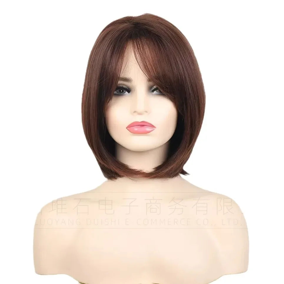 Women's Short Bob Synthetic Wig with Side Part Slanted Bangs – Transparent Lace Cap, High-Temperature Fiber, Small Size H54dfd66076af4787b099d87e5b1f0ed1z