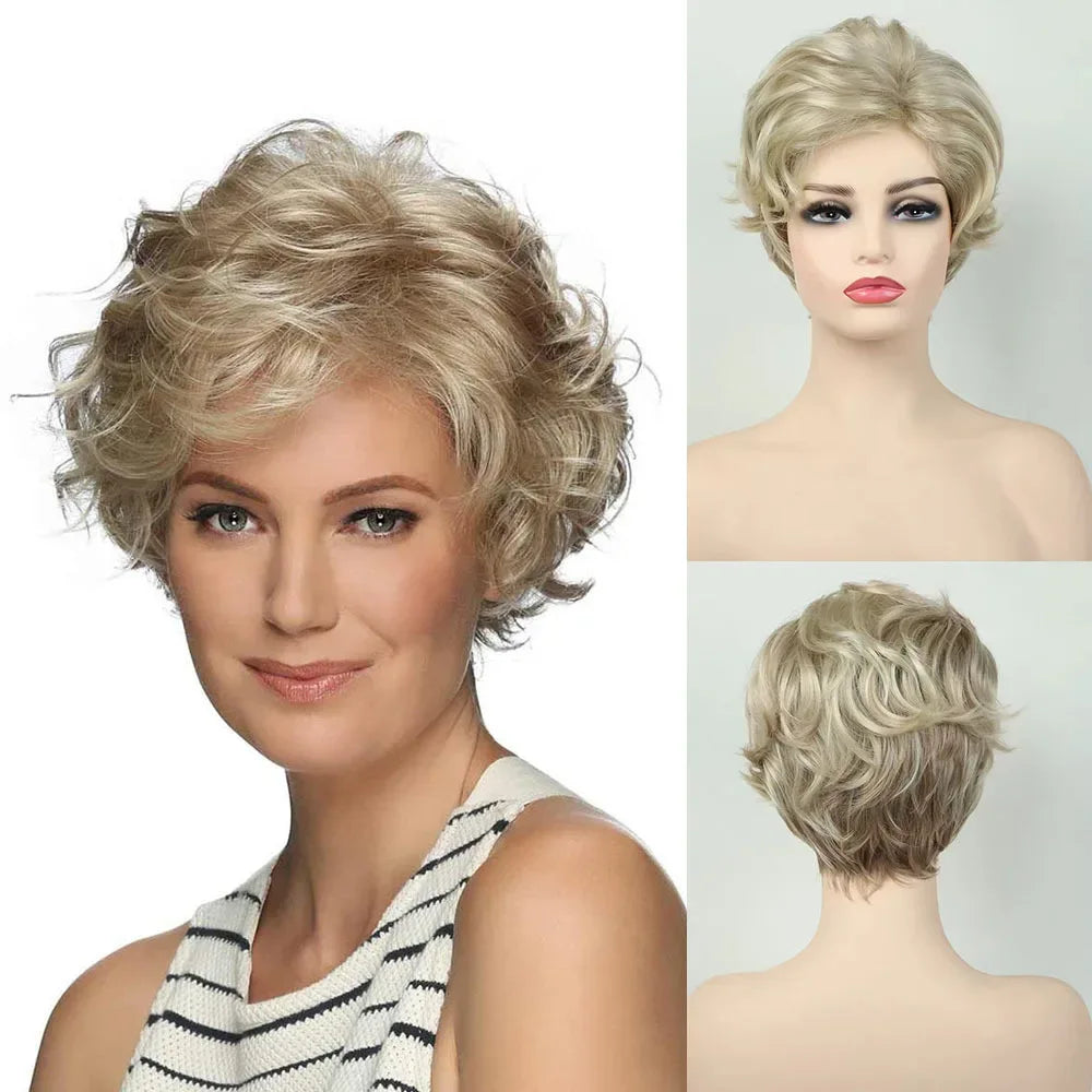 Women's Short Bob Synthetic Wig with Side Part Slanted Bangs – Transparent Lace Cap, High-Temperature Fiber, Small Size