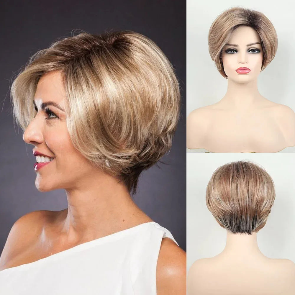 Women's Short Bob Synthetic Wig with Side Part Slanted Bangs – Transparent Lace Cap, High-Temperature Fiber, Small Size 22582 14 in He3a2ddb47ece41368f4192ce2e245abc8