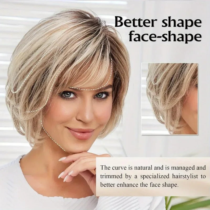 Highlighted Bob Short Straight Hair Wig for White Women's Daily Wear Accessories - khaki / 12inches / 1pc