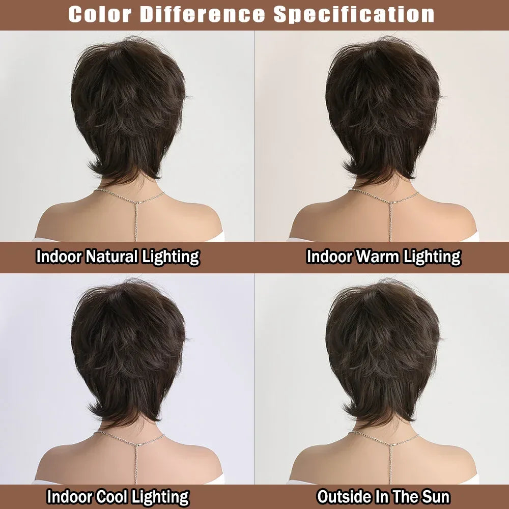 Short Natural Wigs with Bangs - Soft Brown Ombre Curly Synthetic Hair for Daily Use and Costume Parties S040d6398367143c3a2de8fc8038ec8c8R