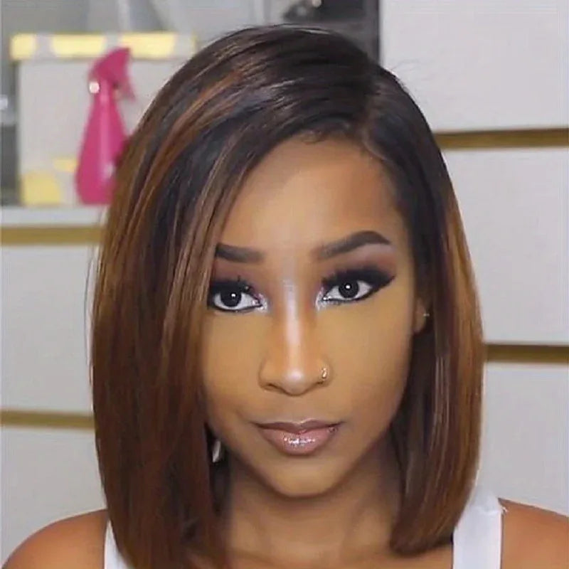 Ombre Bob Wig - Stylish Middle Part Synthetic Hair for Cosplay, Parties and Daily Wear - Brown / 12inches