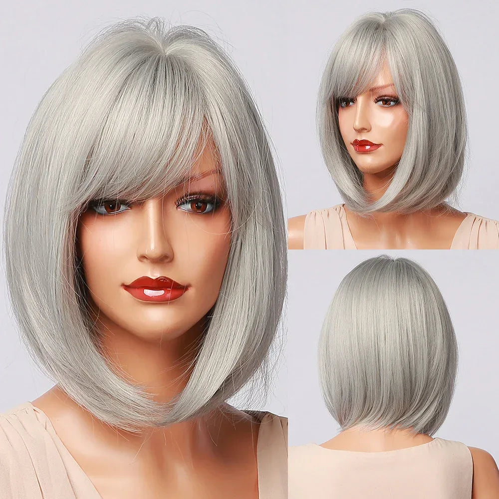 LOUIS FERRE Pink Straight Bob Wig for Women - Short Synthetic Wig with Bangs, Cute Heat Resistant Cosplay Hairstyle