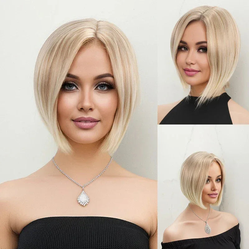 Synthetic a Short Side-Swept Straight Wig for Women, 150% Suitable for Mother's Day Gifts and Music Festival Parties.