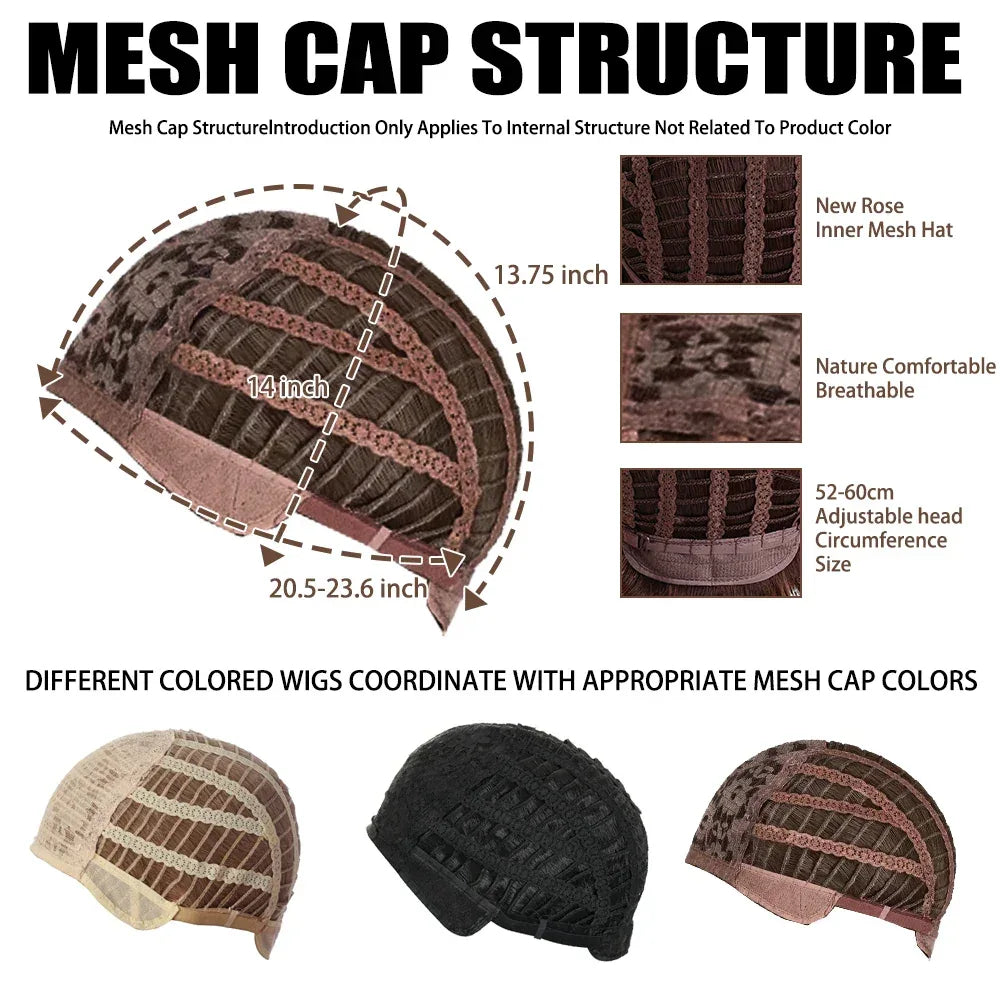 Mesh Cap Structure for Short Natural Wigs - Soft Brown Ombre Curly Synthetic Hair for Daily Use and Costume Parties