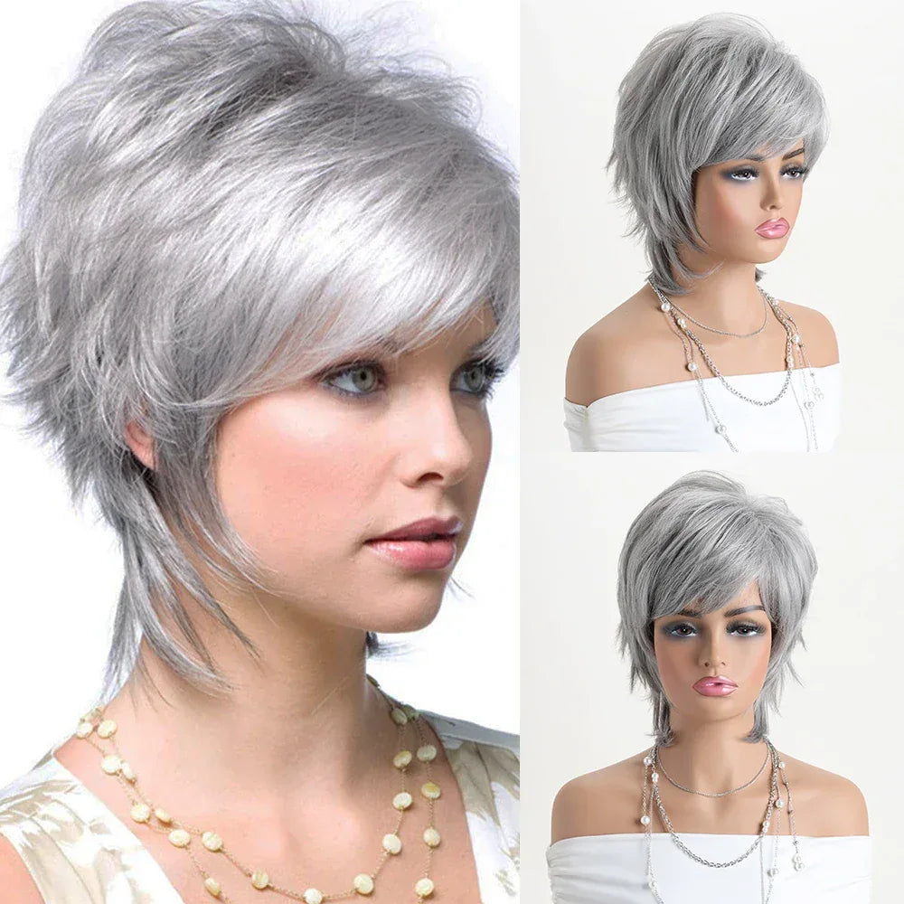 Short Natural Wigs with Bangs - Soft Brown Ombre Curly Synthetic Hair for Daily Use and Costume Parties WIG-376 12inches 1pc S180e7c3ba80647898d351ba8baccb3499