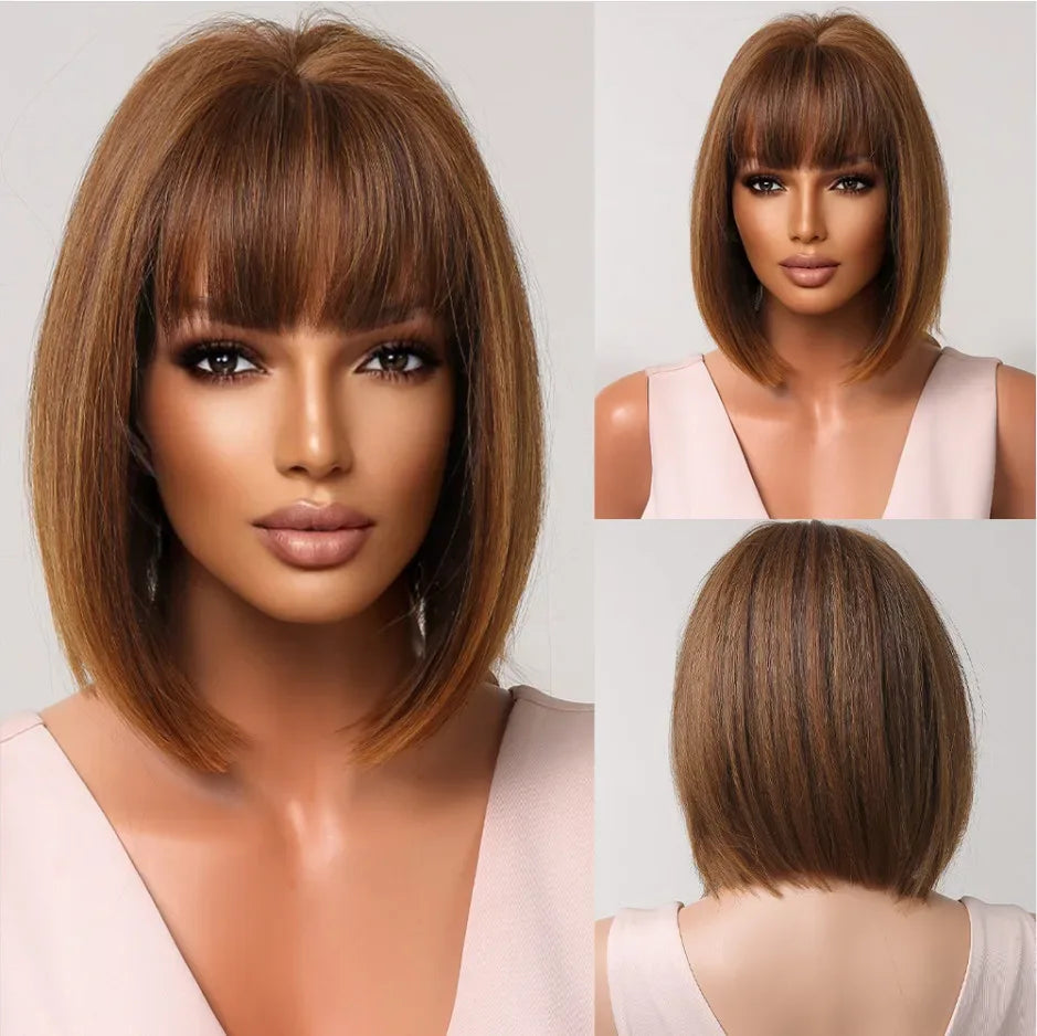 LOUIS FERRE Pink Straight Bob Wig for Women - Short Synthetic Wig with Bangs, Cute Heat Resistant Cosplay Hairstyle LC2071-2 S1883a74b249249b48addf6a007def6bdi