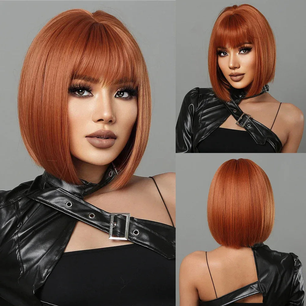 LOUIS FERRE Pink Straight Bob Wig for Women - Short Synthetic Wig with Bangs, Cute Heat Resistant Cosplay Hairstyle