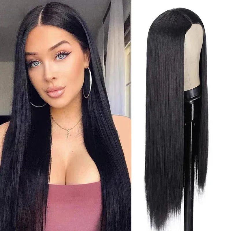 Silvery Gray Ombre Wig - Layered Short Wavy Bob with Curtain Bangs for Women - Natural Black / 22inches / 1pc