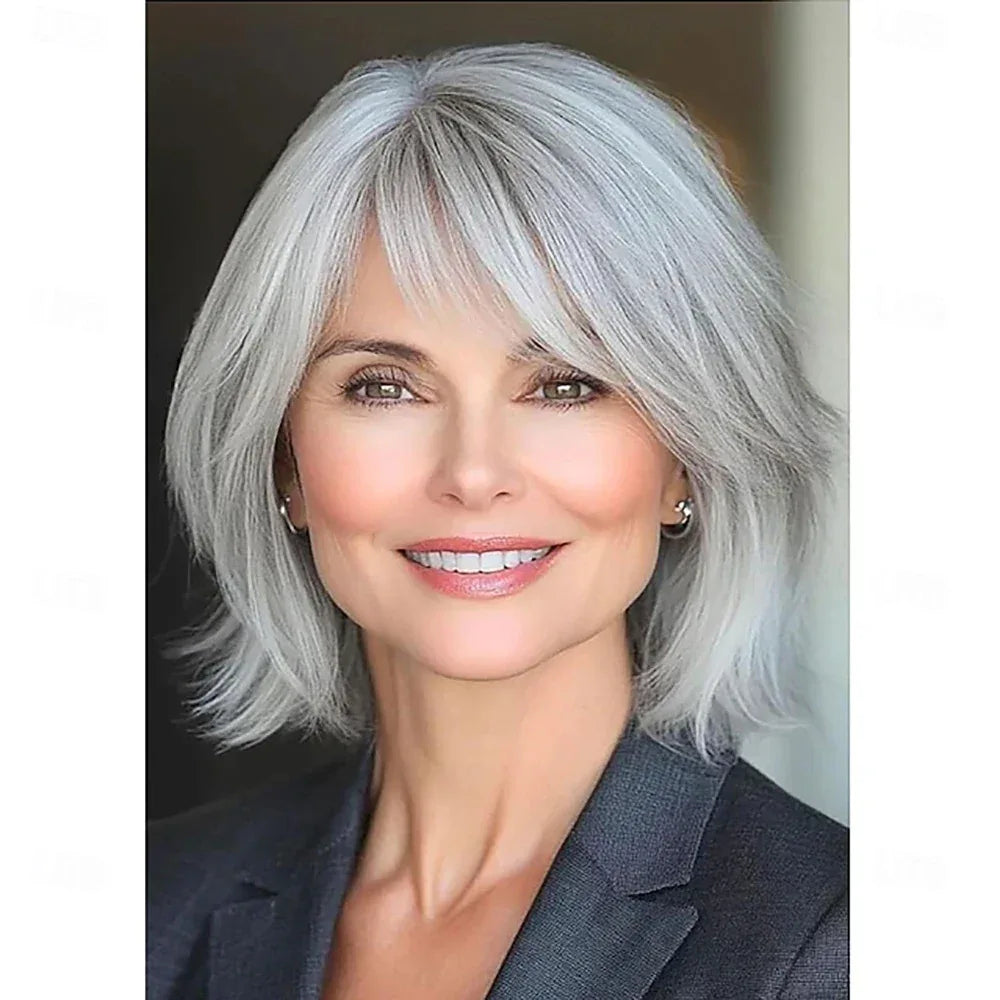 HAIRJOY Synthetic Hair Wig Short Grey Wig for Women Grey 12inches S2aad16be69be44deb8434a29f6e51666j