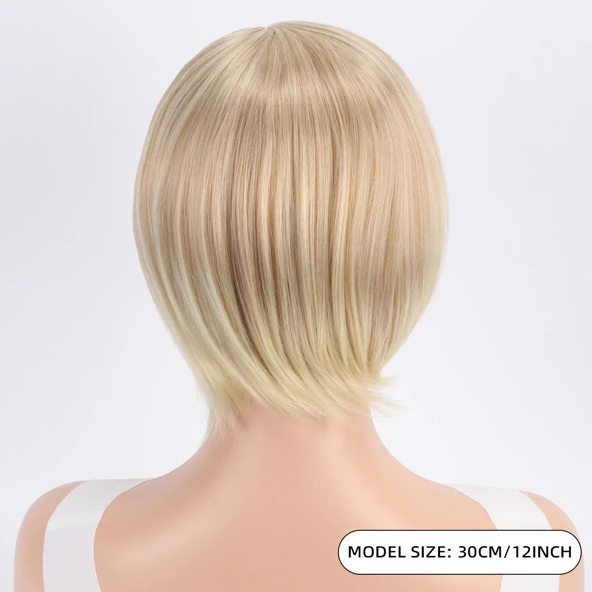 Synthetic a Short Side-Swept Straight Wig for Women, 150% Suitable for Mother's Day Gifts and Music Festival Parties - Back view.