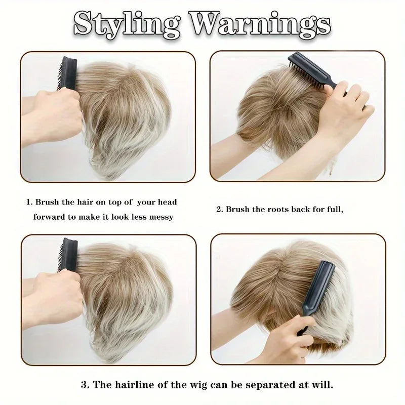 Light Gray Pixie Cut Wig - Thick Synthetic Hair with Rose Mesh Hat for Everyday Wear styling warnings tutorial.