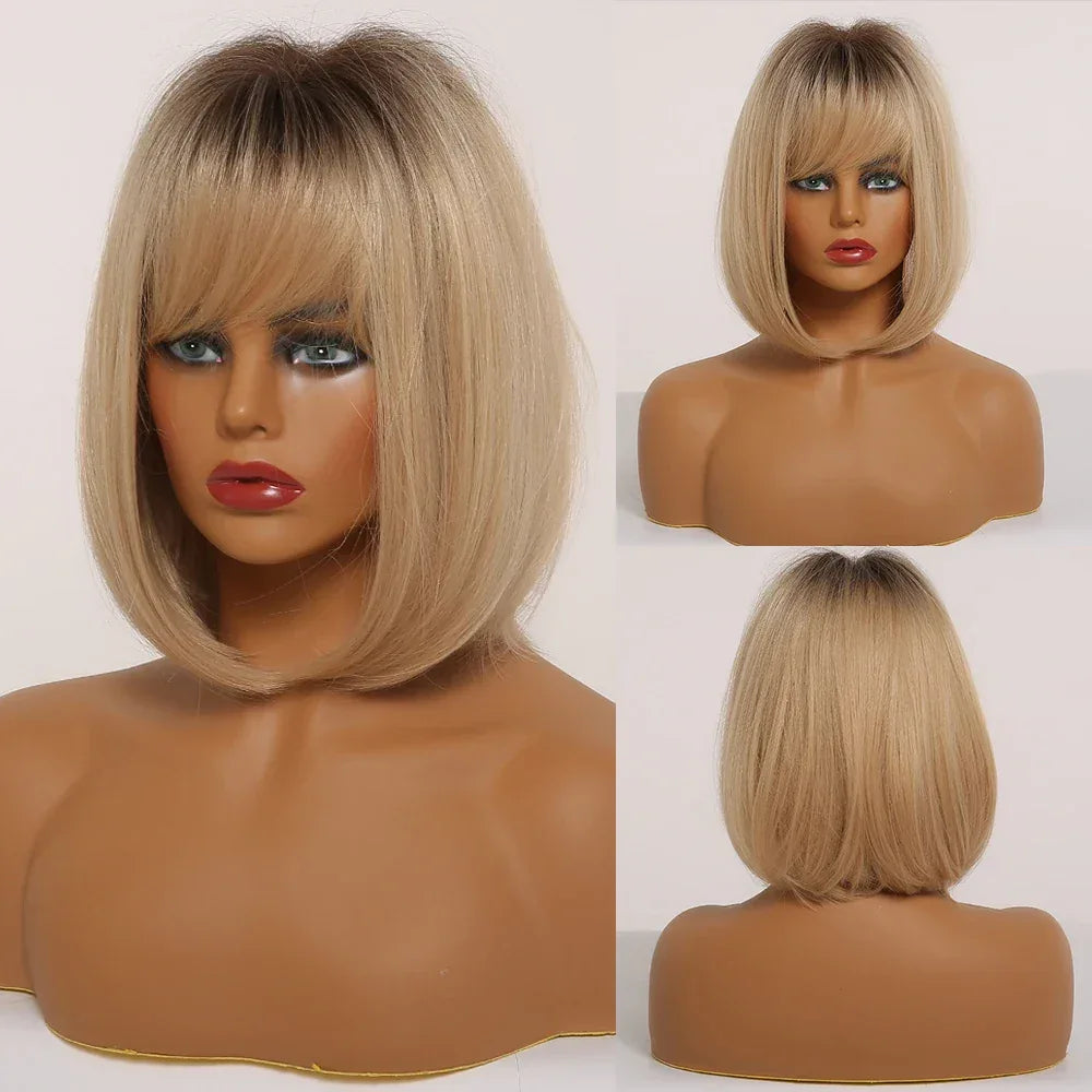 LOUIS FERRE Pink Straight Bob Wig for Women - Short Synthetic Wig with Bangs, Cute Heat Resistant Cosplay Hairstyle