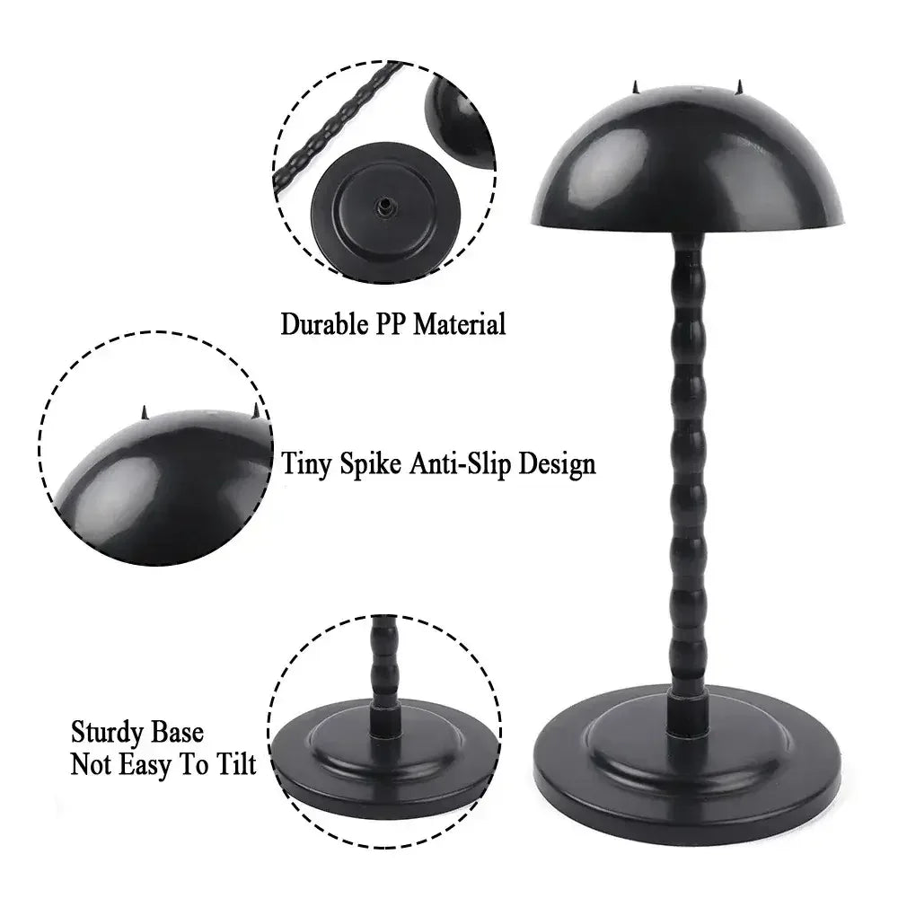 Wig Stand Portable Holder - Mushroom Top Plastic Folding Stable Durable Hair Display Holder for Styling Wigs and Toupee - 