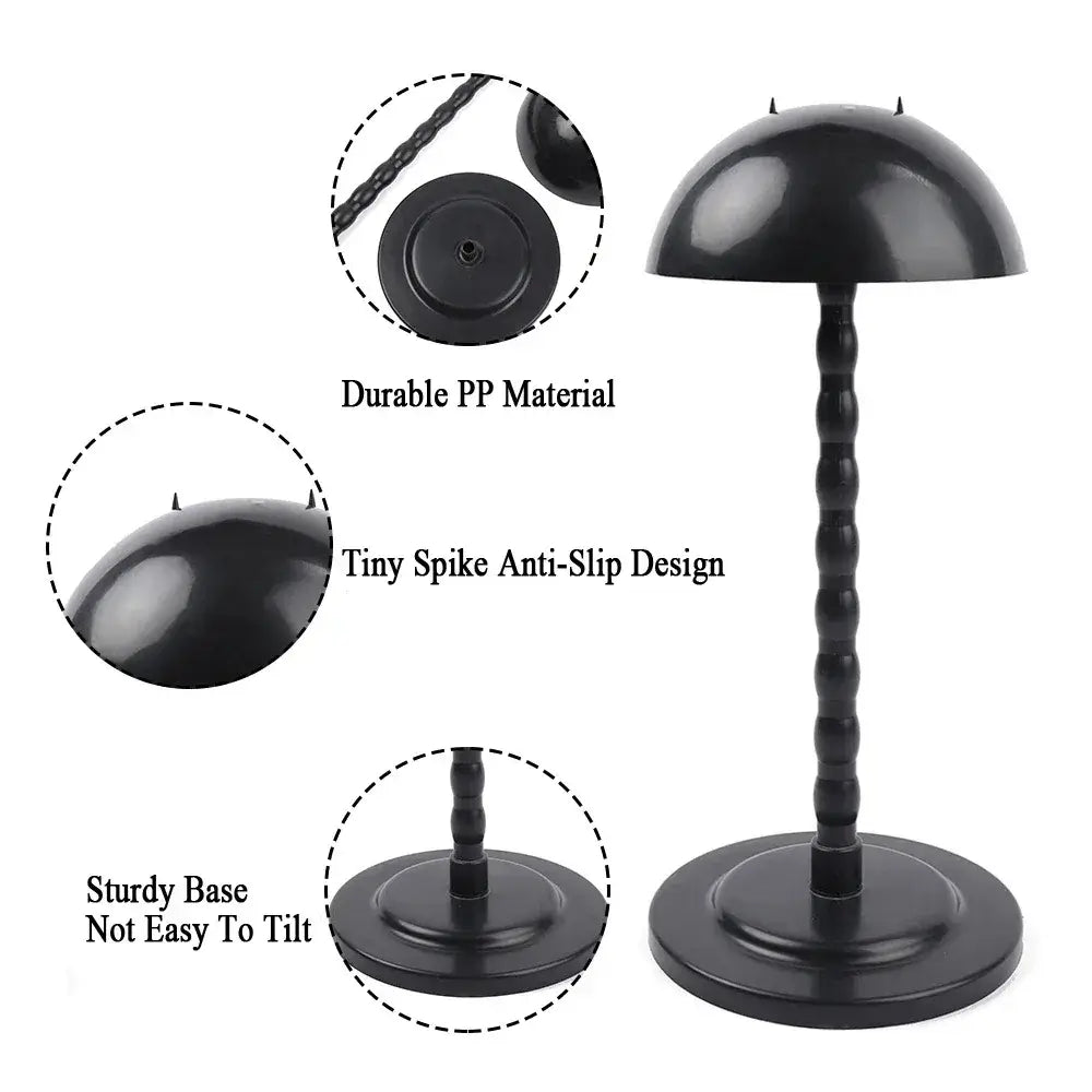 Wig Stand Portable Holder - Mushroom Top Plastic Folding Stable Durable Hair Display Holder for Styling Wigs and Toupee - 
