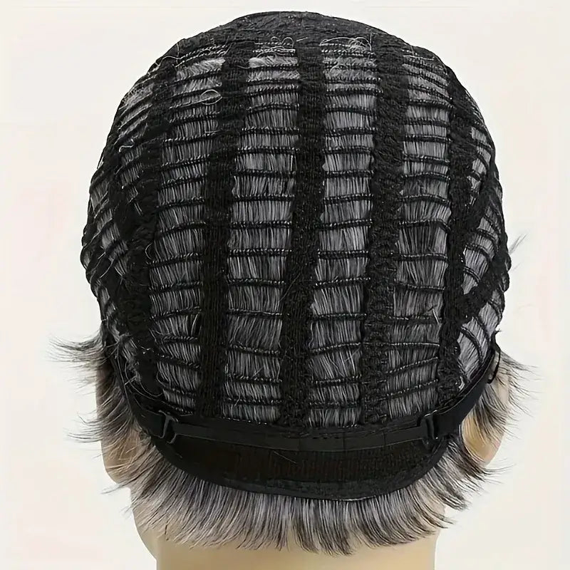 Light Gray Pixie Cut Wig - Thick Synthetic Hair with Rose Mesh Hat for Everyday Wear - 