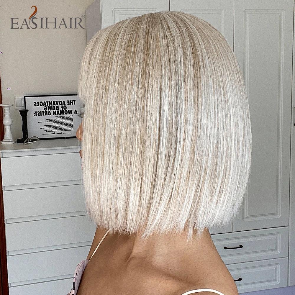 Synthetic Bob Wigs for Women - Short Straight Light Blonde Beige Natural Hair Wigs for Daily Cosplay, Heat Resistant - Wig-LC2054-1