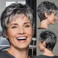 Lady's short gray-white synthetic fiber wig, suitable for daily wear, Cosplay, and as a Mother's Day gift wig accessory silver grey 6inches 1pc S4a643cbaae9d43e6a081f4395b5171bbQ