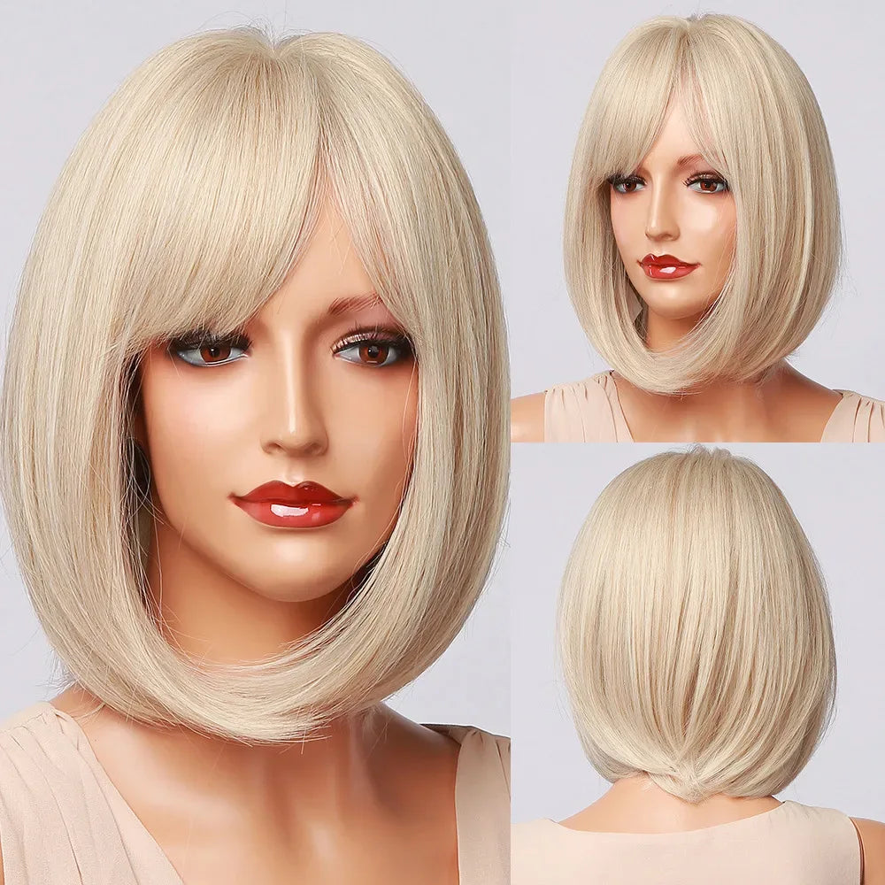 LOUIS FERRE Pink Straight Bob Wig for Women - Short Synthetic Wig with Bangs, Cute Heat Resistant Cosplay Hairstyle S4aa7576b3bb24c5f94ec1b3b0e35ad00m