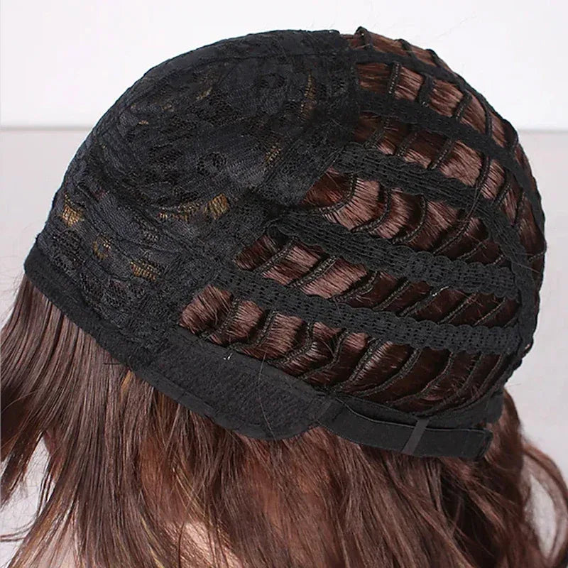 HAIRJOY Short Straight Wigs for Women - Synthetic Mixed Brown Wigs with Bangs wig cap interior design