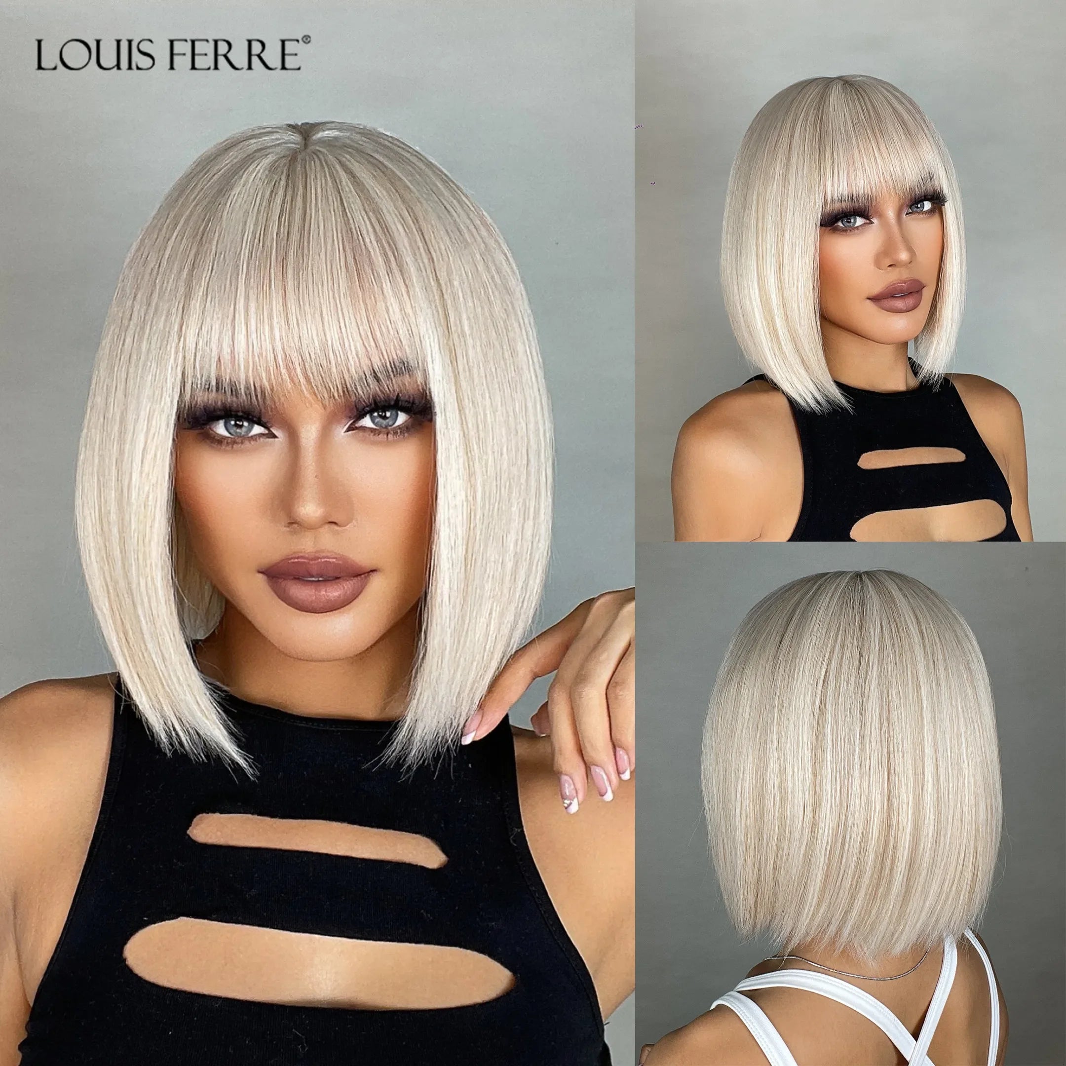 LOUIS FERRE Pink Straight Bob Wig for Women - Short Synthetic Wig with Bangs, Cute Heat Resistant Cosplay Hairstyle.