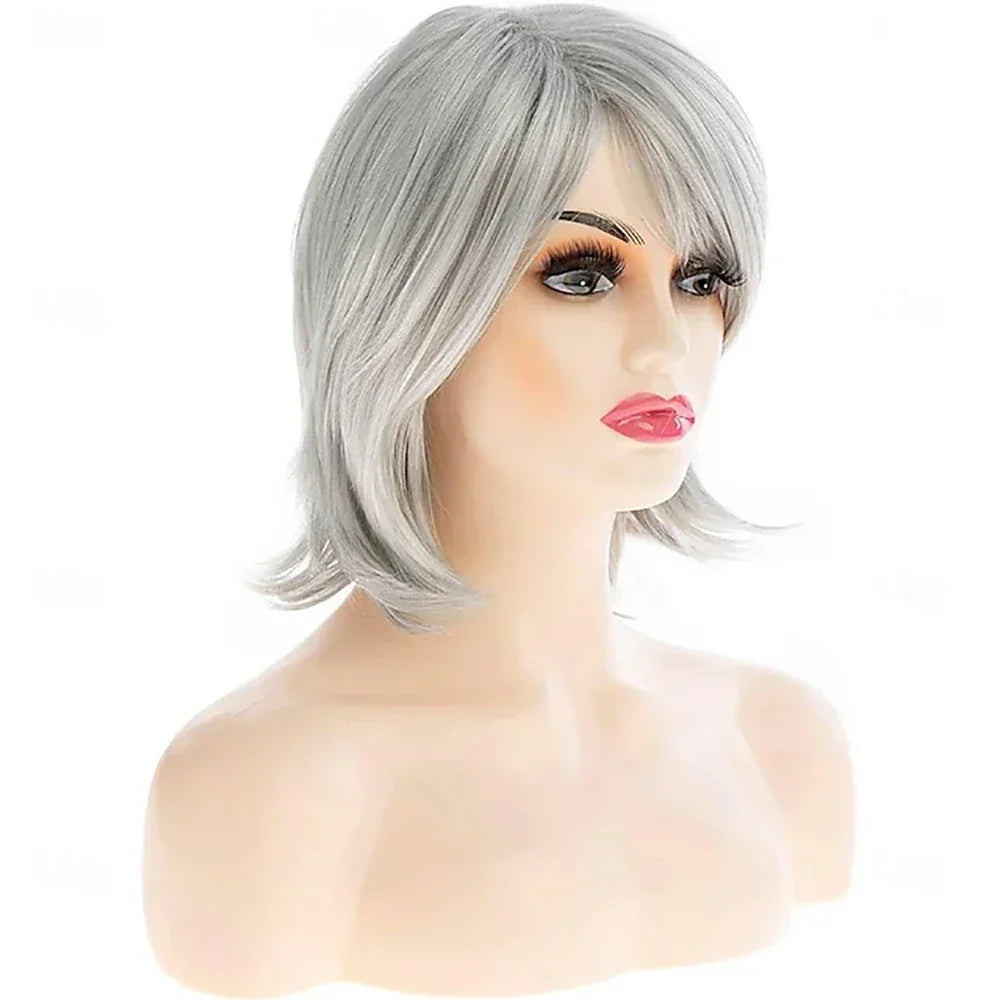 HAIRJOY Synthetic Hair Wig Short Grey Wig for Women - Grey / 12inches