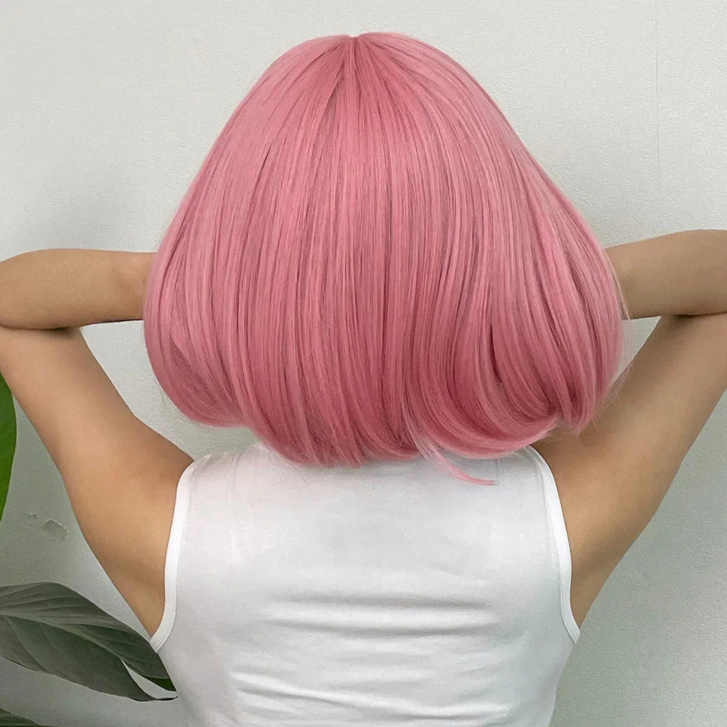 LOUIS FERRE Pink Straight Bob Wig for Women - Short Synthetic Wig with Bangs, Cute Heat Resistant Cosplay Hairstyle S5e2014e82207475593959140f4f694ab1