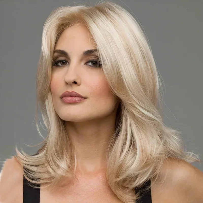 Women's Synthetic Blonde Wig - Medium Straight Hair for Everyday Dress Accessories - MZ226-gold