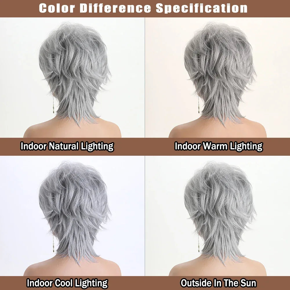 Short Natural Wigs with Bangs - Soft Brown Ombre Curly Synthetic Hair for Daily Use and Costume Parties S6234b566dd9e4d9d9b792475e818f7c1c