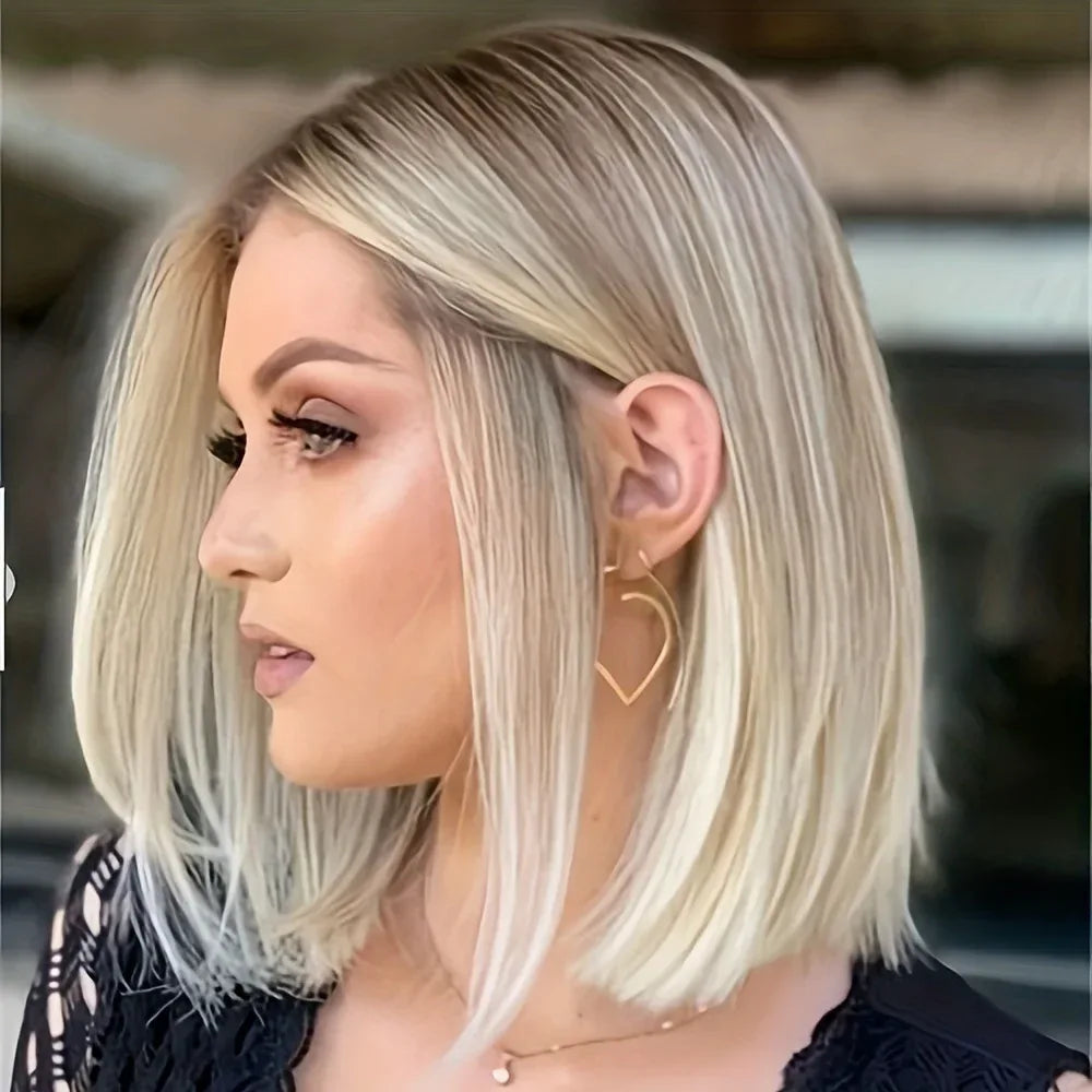 Ombre Bob Wig - Stylish Middle Part Synthetic Hair for Cosplay, Parties and Daily Wear - Muli Color / 12inches