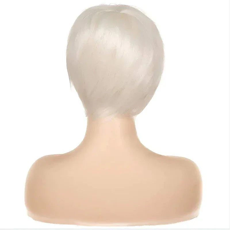HAIRJOY Short White Wig with Fringe for Women – Synthetic Heat Resistant Pixie Wig for Cosplay and Halloween Parties - A1 / 10inches
