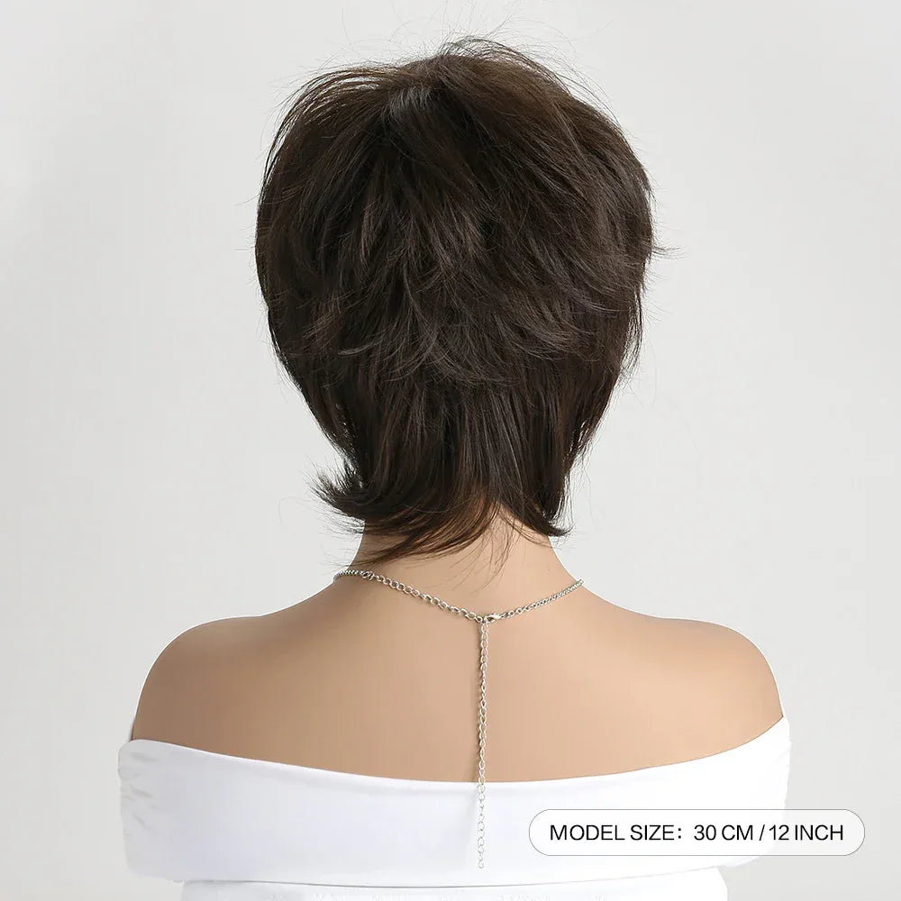 Short Natural Wigs with Bangs - Soft Brown Ombre Curly Synthetic Hair for Daily Use and Costume Parties S6cab76898a594004a4b368883d8f7f07v