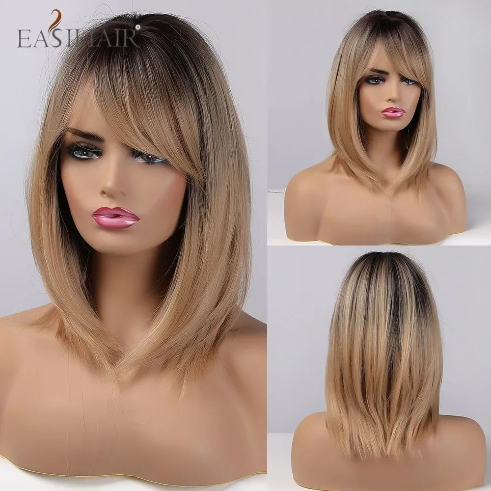 Synthetic Bob Wigs for Women - Short Straight Light Blonde Beige Natural Hair Wigs for Daily Cosplay, Heat Resistant - Wig-LC341-1
