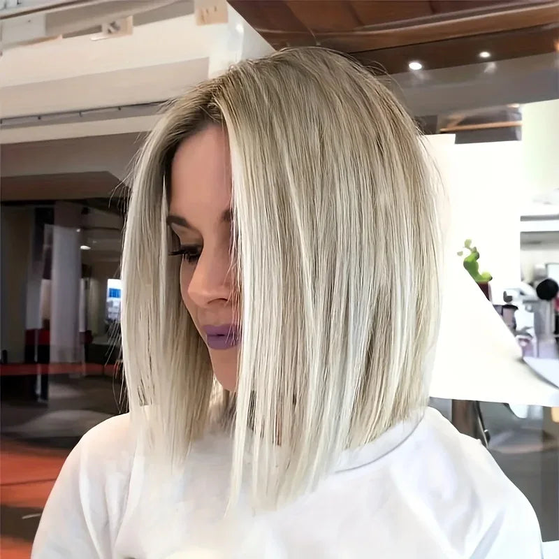 Ombre Bob Wig - Stylish Middle Part Synthetic Hair for Cosplay, Parties and Daily Wear - Brown / 12inches