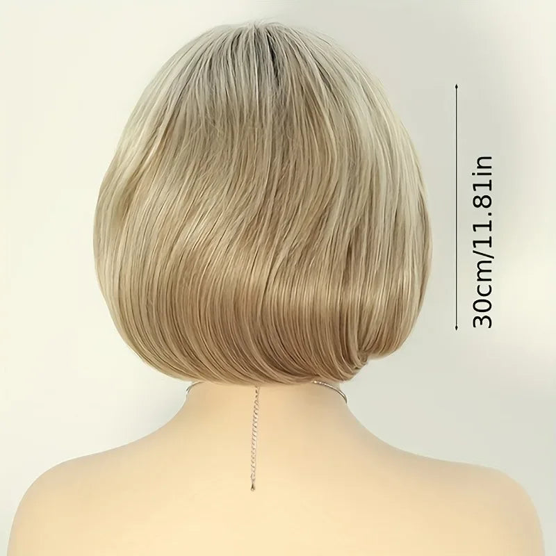 Highlighted Bob Short Straight Hair Wig for White Women's Daily Wear Accessories - khaki / 12inches / 1pc