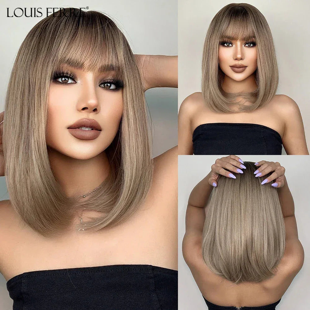 LOUIS FERRE Pink Straight Bob Wig for Women - Short Synthetic Wig with Bangs, Cute Heat Resistant Cosplay Hairstyle S7ab3a4ef395e4062a4133fe0eccc9b0fy