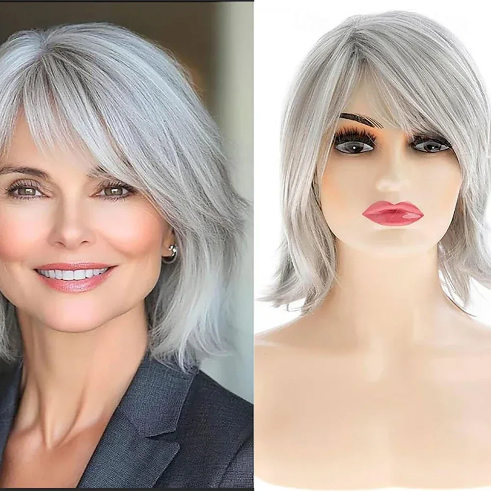 HAIRJOY Synthetic Hair Wig Short Grey Wig for Women - Grey / 12inches