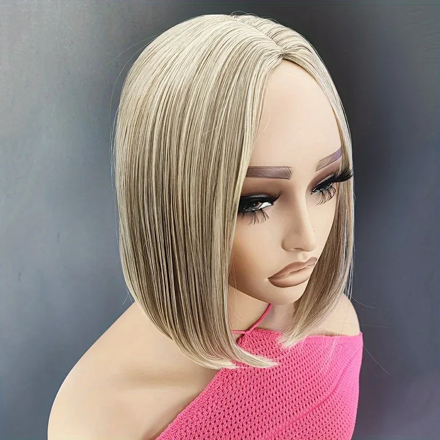 Ombre Bob Wig - Stylish Middle Part Synthetic Hair for Cosplay, Parties and Daily Wear - Brown / 12inches