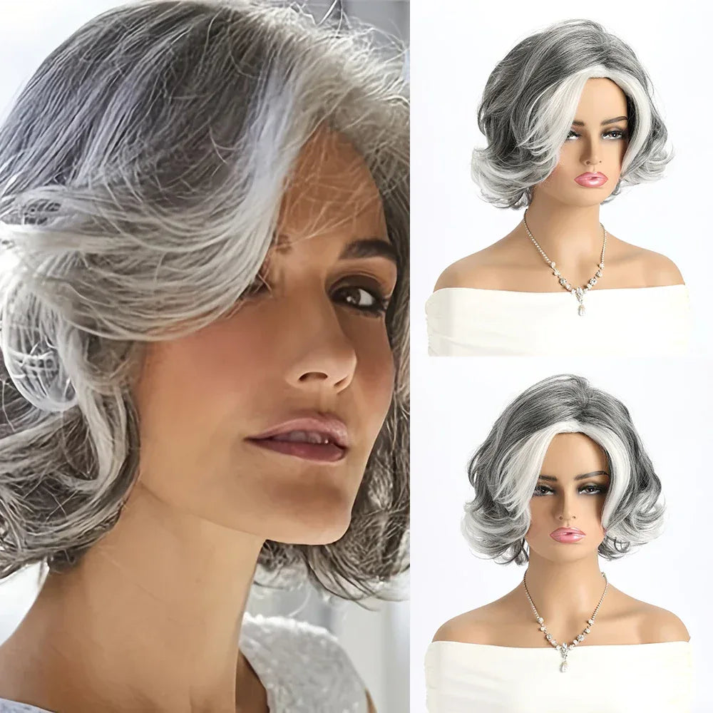 Short Grey Ombre Curly Wig with Bangs - Soft Mommy Hair for Daily Use and Costume Parties WIG-602 10inches 1pc S8be36e04750c45f38df3fc7ff6c9689dr