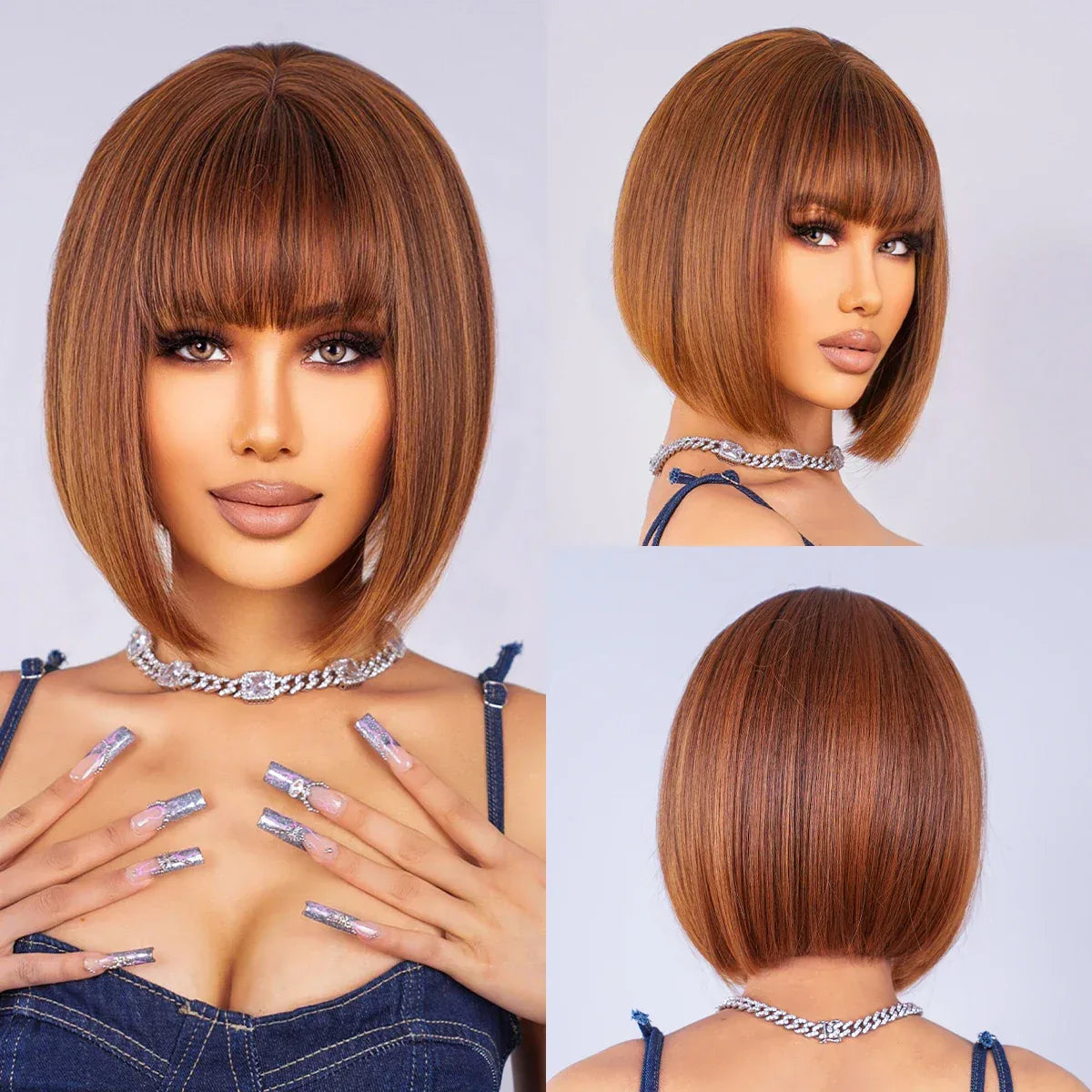 Ombre Blonde Bob Wig for Women - Short Straight Synthetic Hair with Brown Blonde Highlights for Cosplay and Daily Wear Wig LC2071-2 S8d93a654054442f9b5c844565b93ecae4