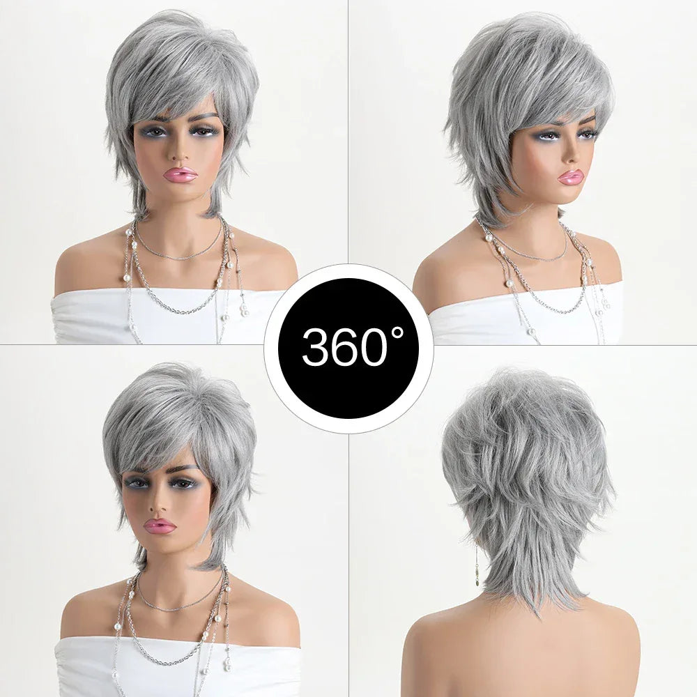 Short Natural Wigs with Bangs - Soft Brown Ombre Curly Synthetic Hair for Daily Use and Costume Parties S95e545f79d10416c8e302364e5677e0eA