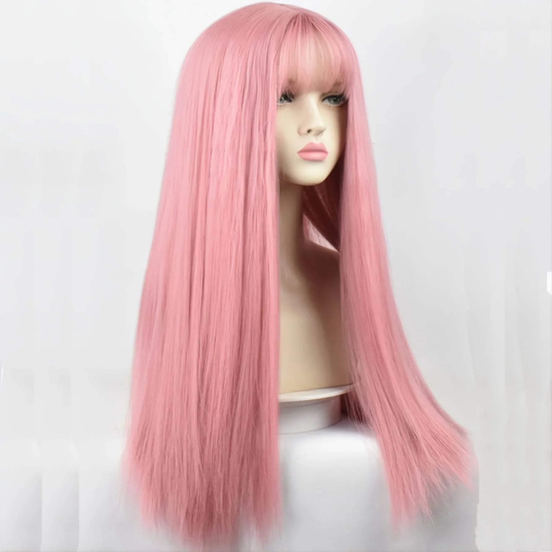 Silvery Gray Ombre Wig - Layered Short Wavy Bob with Curtain Bangs for Women - Pink / 22inches / 1pc