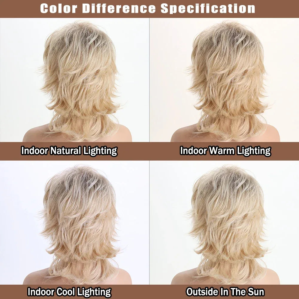 Short Natural Wigs with Bangs - Soft Brown Ombre Curly Synthetic Hair for Daily Use and Costume Parties Sa9d2a33de1d64bde9aa8a4f9580d3468T