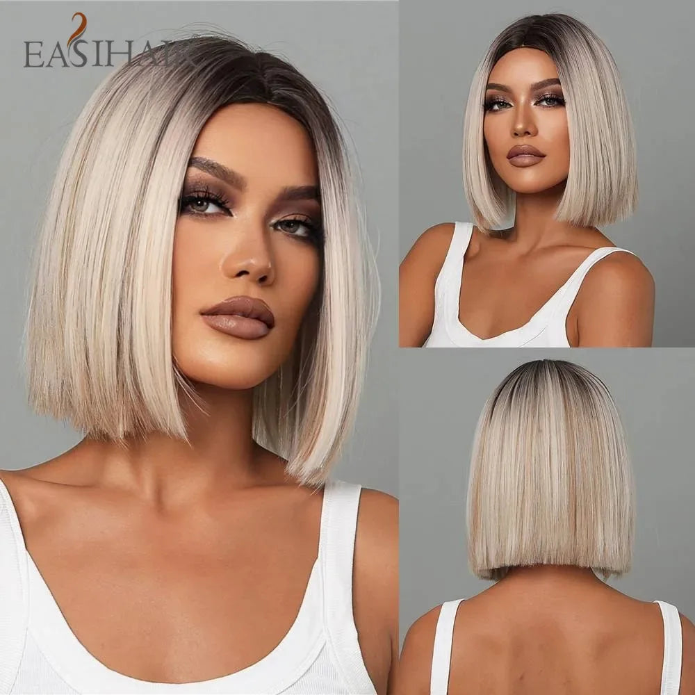 Synthetic Bob Wigs for Women - Short Straight Light Blonde Beige Natural Hair Wigs for Daily Cosplay, Heat Resistant - Wig-LC2012-1