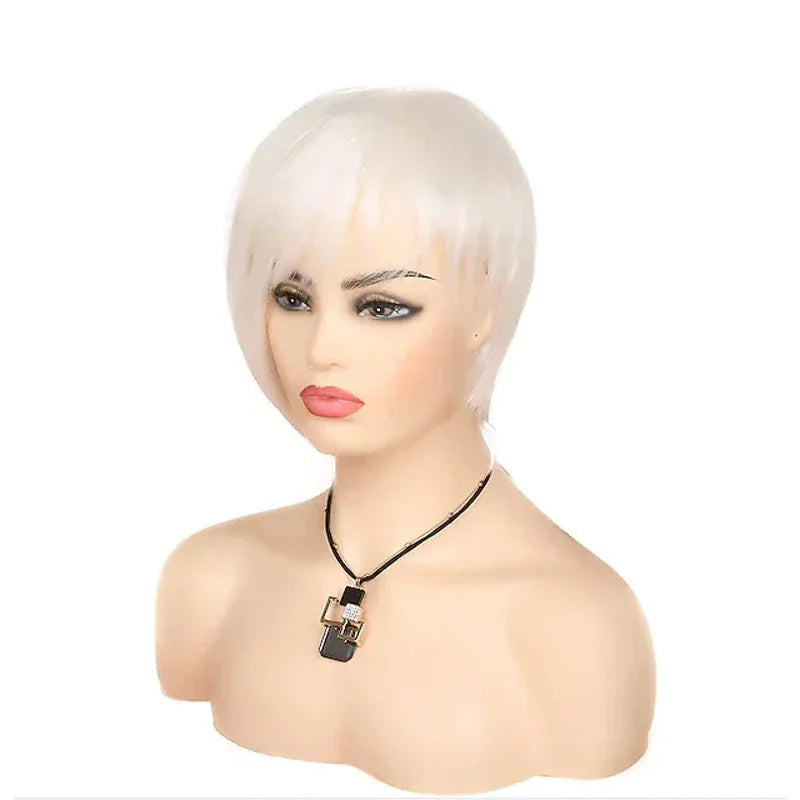 HAIRJOY Short White Wig with Fringe for Women – Synthetic Heat Resistant Pixie Wig for Cosplay and Halloween Parties - A1 / 10inches